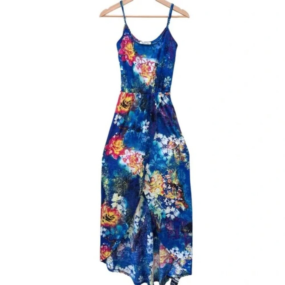 True Freedom Dress High-low Floral Strappy Blue Womens Small S